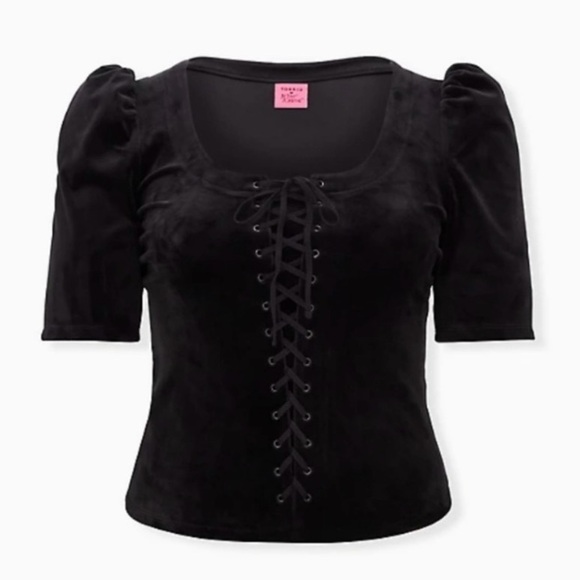 torrid Tops - Betsey Johnson X Torrid Black Velvet Puff Sleeve Corset Top